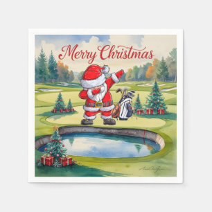 Golf Merry Christmas with Santa Claus dabbing Napkin