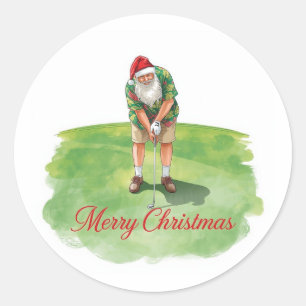 Golf Merry Christmas with Santa Claus Golfing  Classic Round Sticker