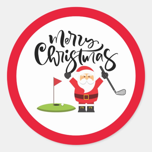 Golf Merry Christmas with Santa Claus golfing  Classic Round Sticker (Front)