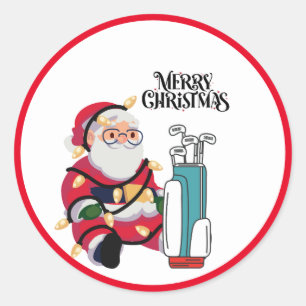 Golf Merry Christmas with Santa Claus golfing  Classic Round Sticker