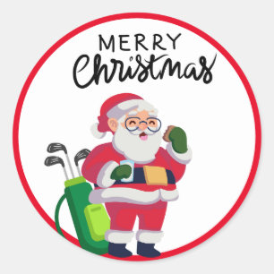 Golf Merry Christmas with Santa Claus golfing Classic Round Sticker