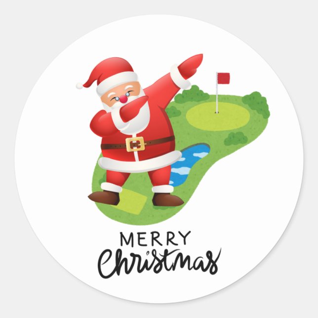 Golf Merry Christmas with Santa Claus golfing  Classic Round Sticker (Front)