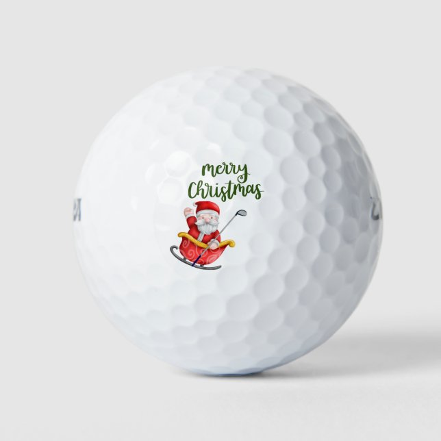 Golf Merry Christmas with Santa Claus golfing  Golf Balls (Front)