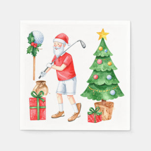 Golf Merry Christmas with Santa Claus Golfing Napkin