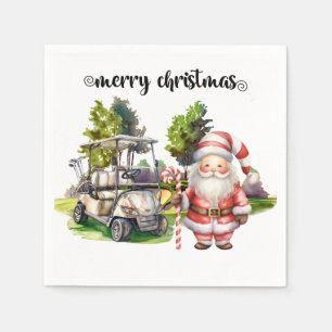 Golf Merry Christmas with Santa Claus Golfing Napkin
