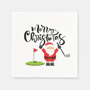 Golf Merry Christmas with Santa Claus Golfing Napkin