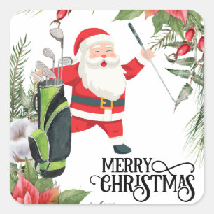 Golf Merry Christmas with Santa Claus golfing  Square Sticker