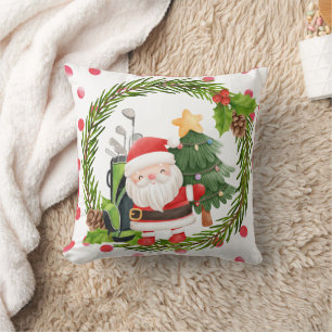 Golf Merry Christmas with Santa Claus golfing  Throw Pillow