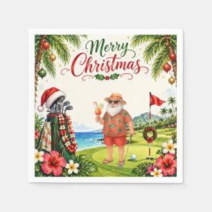 Golf Merry Christmas with Santa Claus Napkin