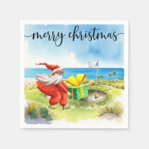 Golf Merry Christmas with Santa Claus Napkin