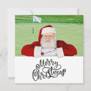 Golf Merry Christmas with Santa Claus on Green  Holiday Card