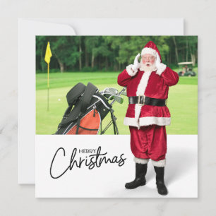 Golf Merry Christmas with Santa Claus on Green Holiday Card