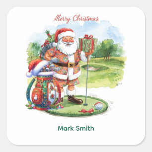 Golf Merry Christmas with Santa Claus Summer  Square Sticker
