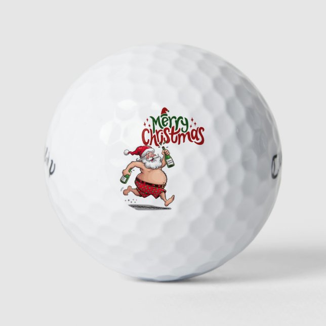 Golf Merry  Christmas with Santa Claus to golfer  Golf Balls (Front)