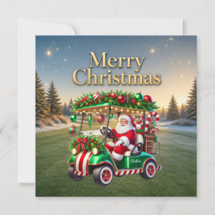 Golf Merry Christmas with Santa driving golf cart