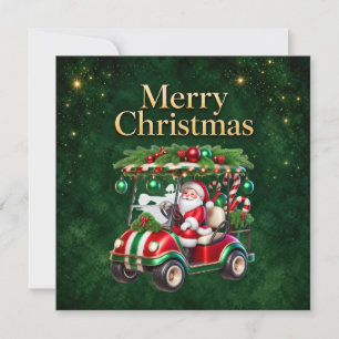 Golf Merry Christmas with Santa driving golf cart