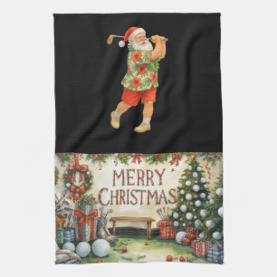 Golf Merry Christmas with Santa Golfing Kitchen Towel