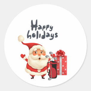 Golf Merry Christmas with Santa happy holidays Classic Round Sticker