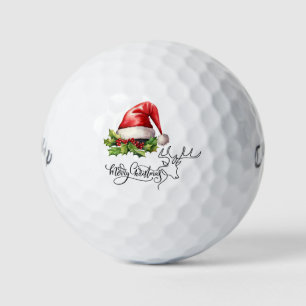 Golf Merry Christmas with Santa Hat Balls