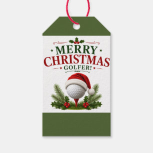 Golf Merry Christmas with Santa Hat Gift Tags