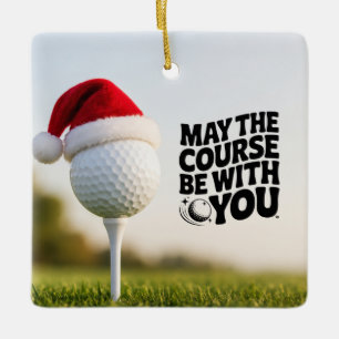Golf Merry Christmas with Santa Hat Golf Ball  Ceramic Ornament