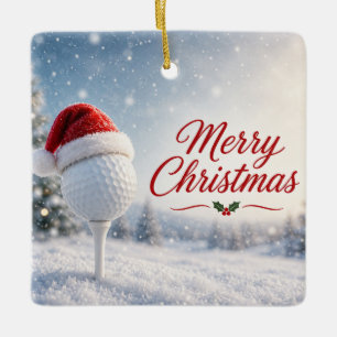 Golf Merry Christmas with Santa Hat Golf Ball  Ceramic Ornament