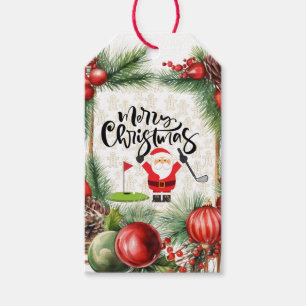 Golf Merry Christmas with Santa  on gold   Gift Tags