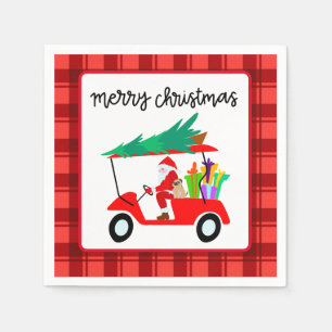 Golf Merry Christmas with Santa riding golf cart   Napkin