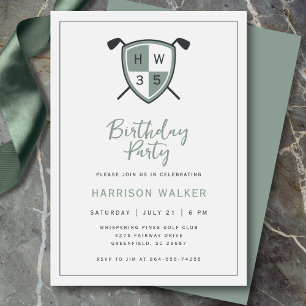 Golf Modern Any Age Birthday Party Stylish Green Invitation