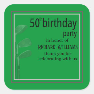 Golf Modern Corporate Green Black 50th Birthday Square Sticker
