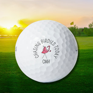 Golf Modern Monogram Chasing Birdies Flamingo Pink Balls