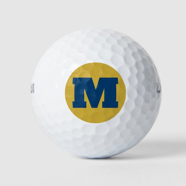 Golf Monogram Custom Initial Blue & Gold Golf Balls (Front)