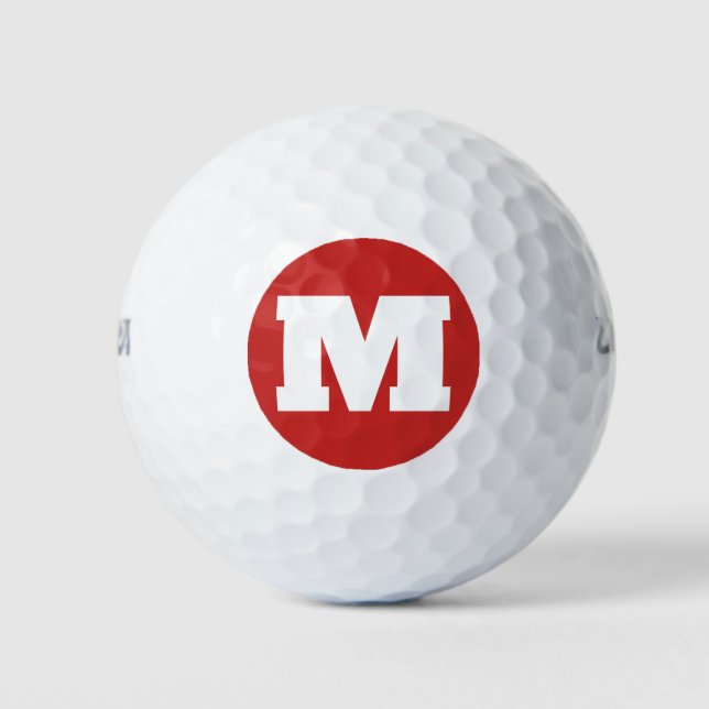 Golf Monogram Custom Initial Red & White Golf Balls (Front)