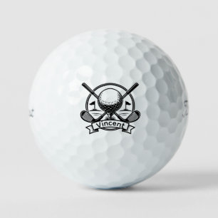 Golf monogram Customized name crossed Golf clubs Balls