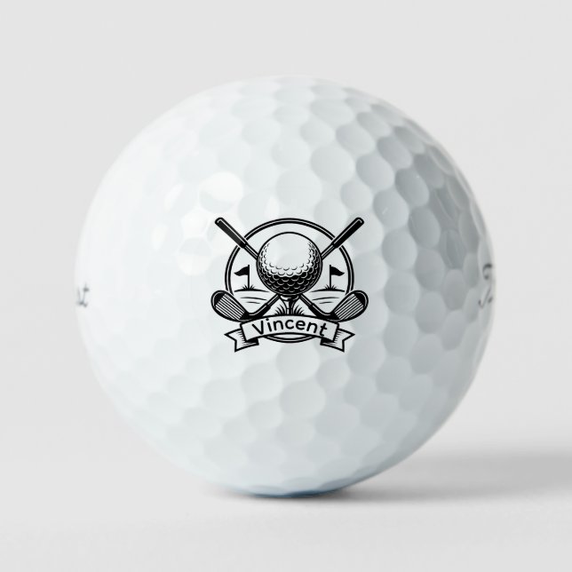 Golf monogram Customized name crossed Golf clubs Balls (Front)