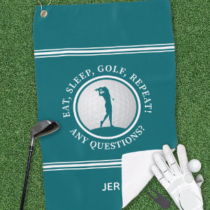 Golf Monogram Golfer Modern Sports Pro Blue Green Towel