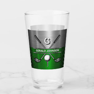 Golf Monogram Metallic Green and Silver Glass