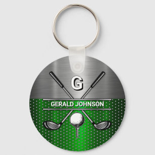 Golf Monogram Metallic Green and Silver Keychain