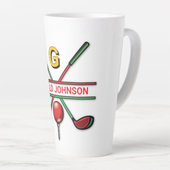 Golf Monogram Metallic Green and Silver Latte Mug (Right Angle)