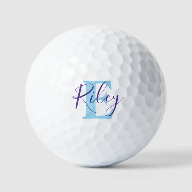 Golf monogram name initial purple blue golf balls (Front)