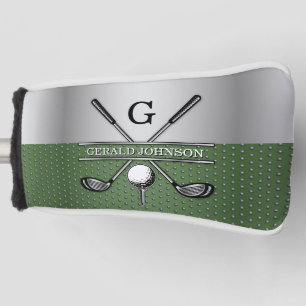 Golf Monogram Silver and Green Design Golf Head Cover
