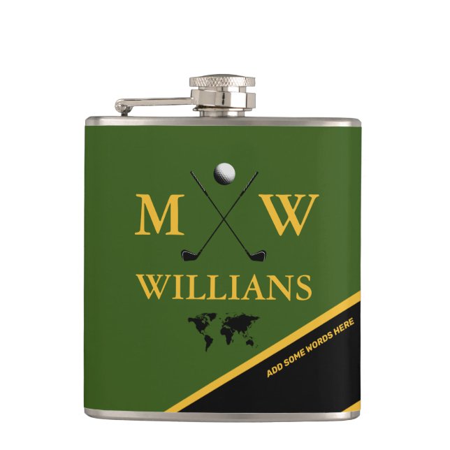 Golf Monogrammed Flask Personalised for Golfers (Front)