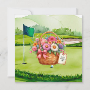 Golf Mother's Day flower basket on golf cart Card