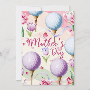 Golf Mother's Day with ball and flowers for Mom Holiday Card