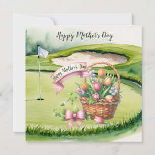 Golf Mother's Day  with flower baskets on green Card