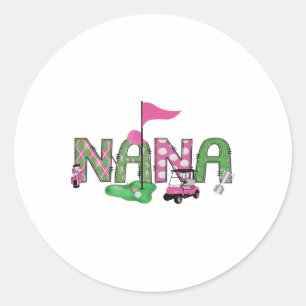 Golf Nana Pink Hole In One Golf 1st Birthday Girl Classic Round Sticker