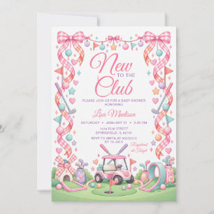 Golf New To The Club Pink Bow Girl Baby Shower Invitation
