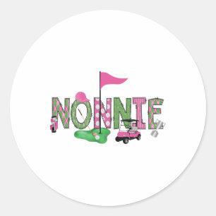 Golf Nonnie Pink Hole In One Golf 1st Birthday Gir Classic Round Sticker
