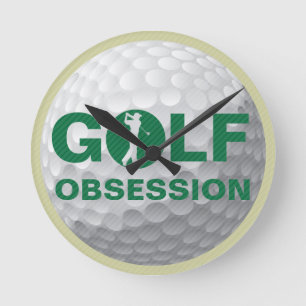 Golf Obsession Green White Tan Wall Clock