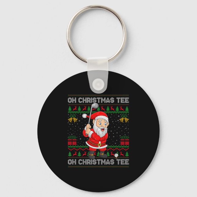 Golf Oh Christmas Tee Santa Playing Golf Golfer Ug Keychain (Front)